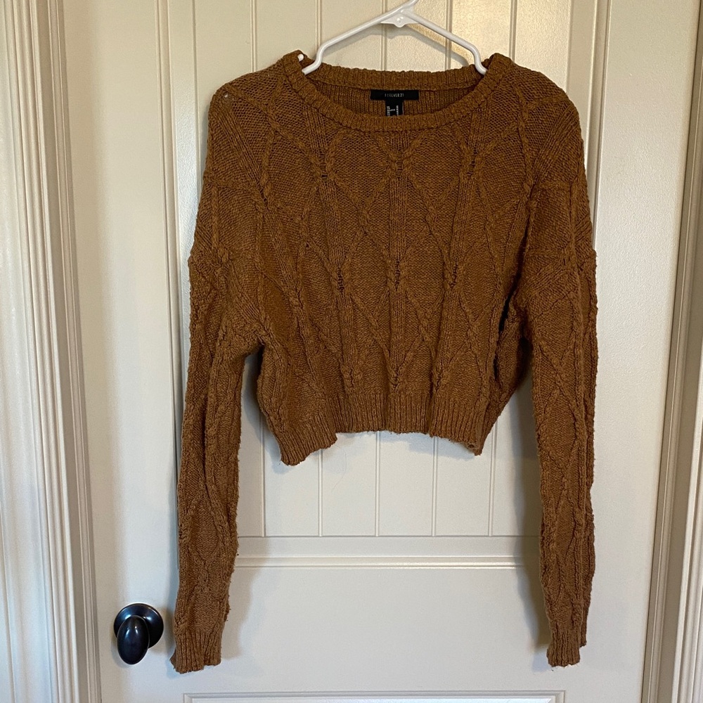 Cropped Cable Knit Brown Sweater